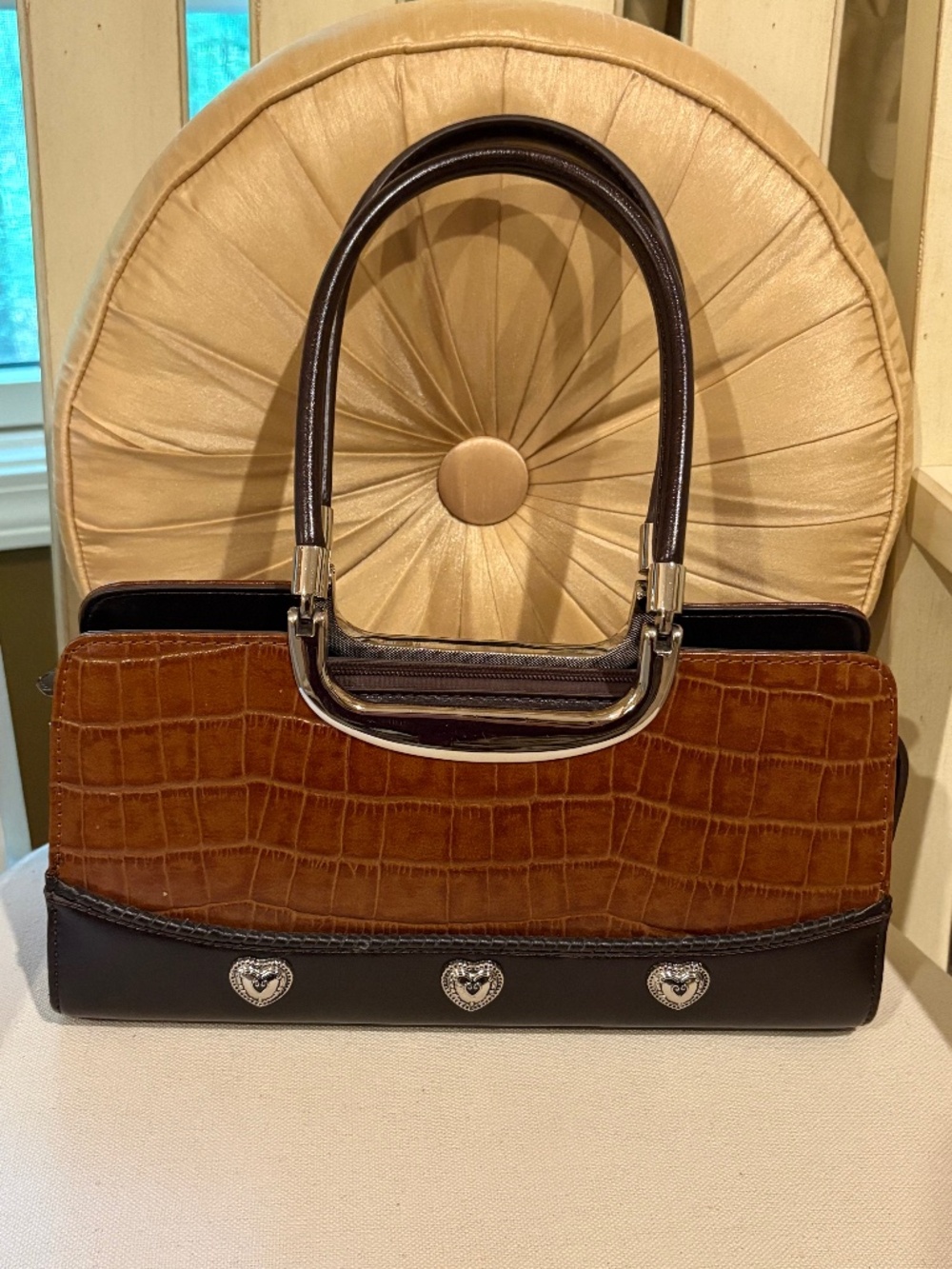 Unbranded Vegan Leather Tote Black and Brown with Chrome Accents